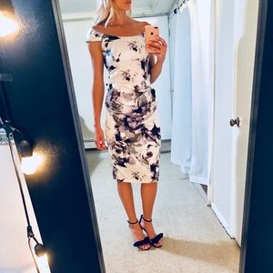 Off shoulder- White & Plum Floral Dress